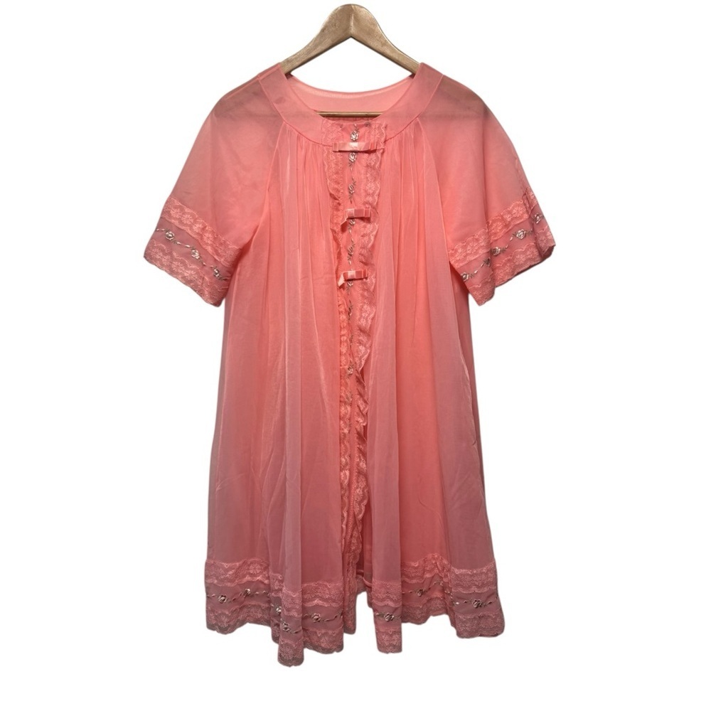 Vintage Shadowline Pink Sheer Lace Nightgown | Size Small